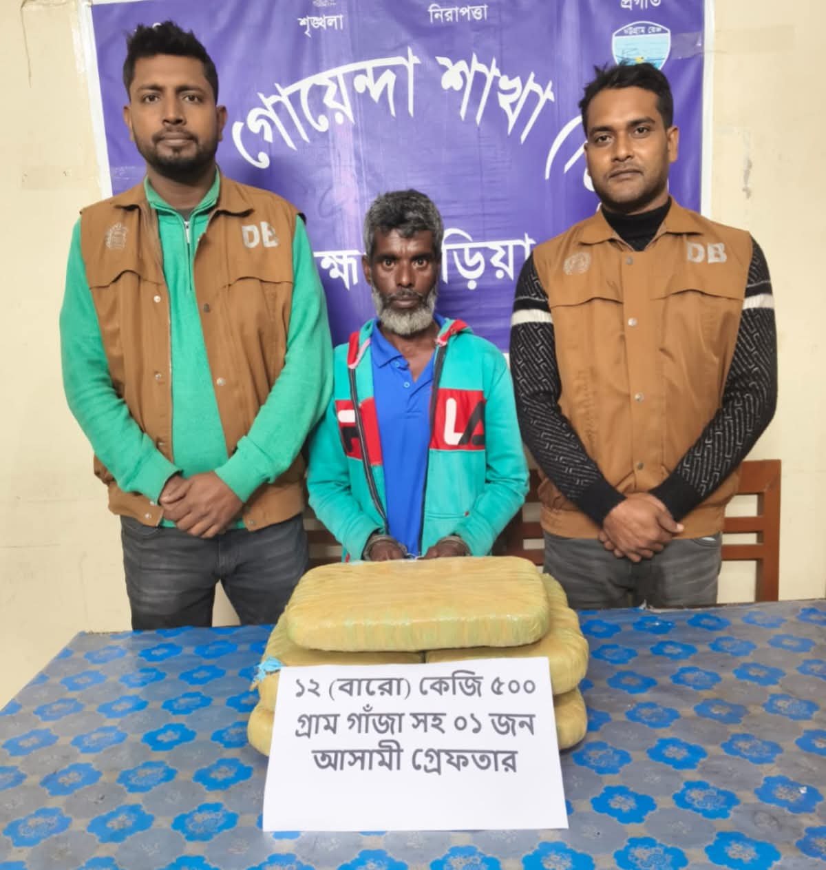 জেলা গোয়েন্দা শাখা (ডিবি) পুলিশ কর্তৃক ১২(বারো) কেজি ৫০০ গ্রাম গাঁজা উদ্ধার