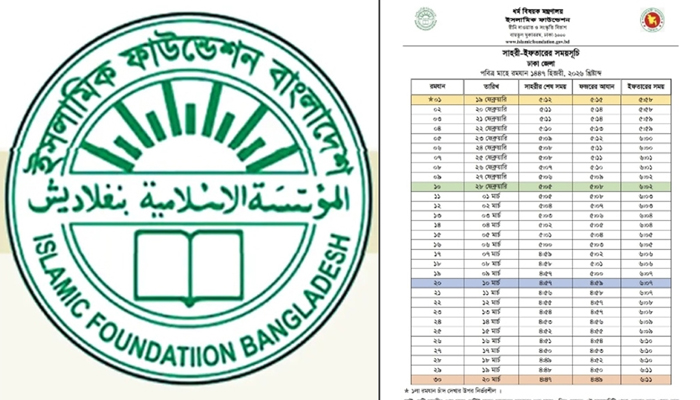 রমজানের সেহরি ও ইফতারের সময়সূচি প্রকাশ