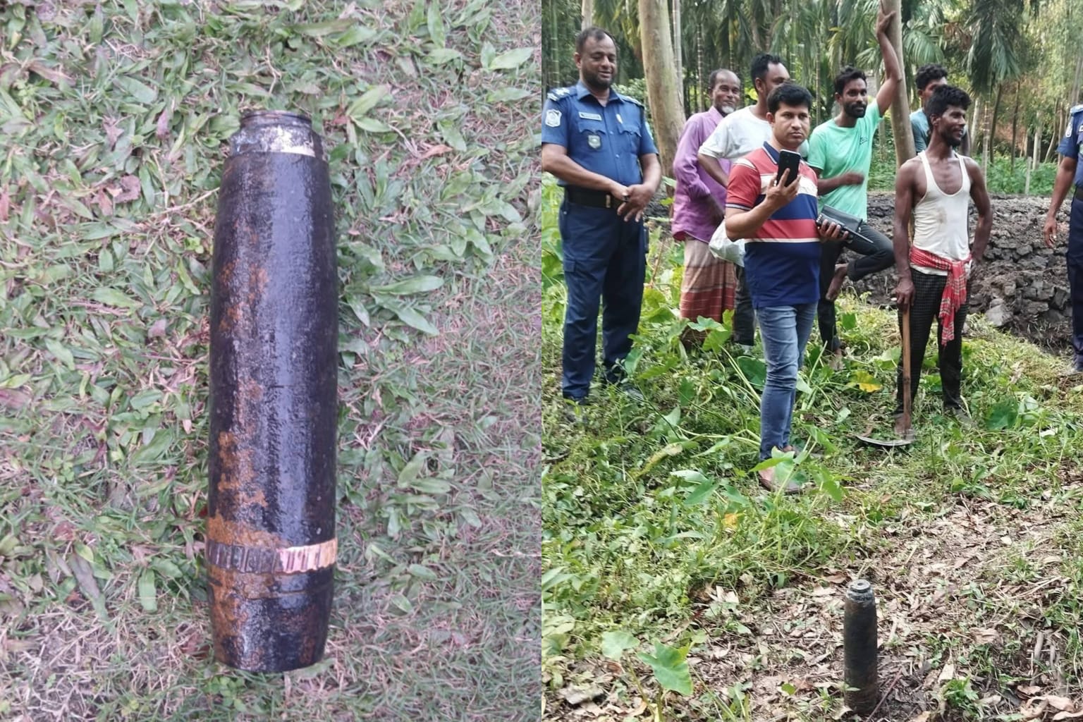 পঞ্চগড়ে মাটি খননের সময় উদ্ধার রহস্যময় কামানের গোলা, আতঙ্ক ও কৌতূহলে এলাকাবাসী।