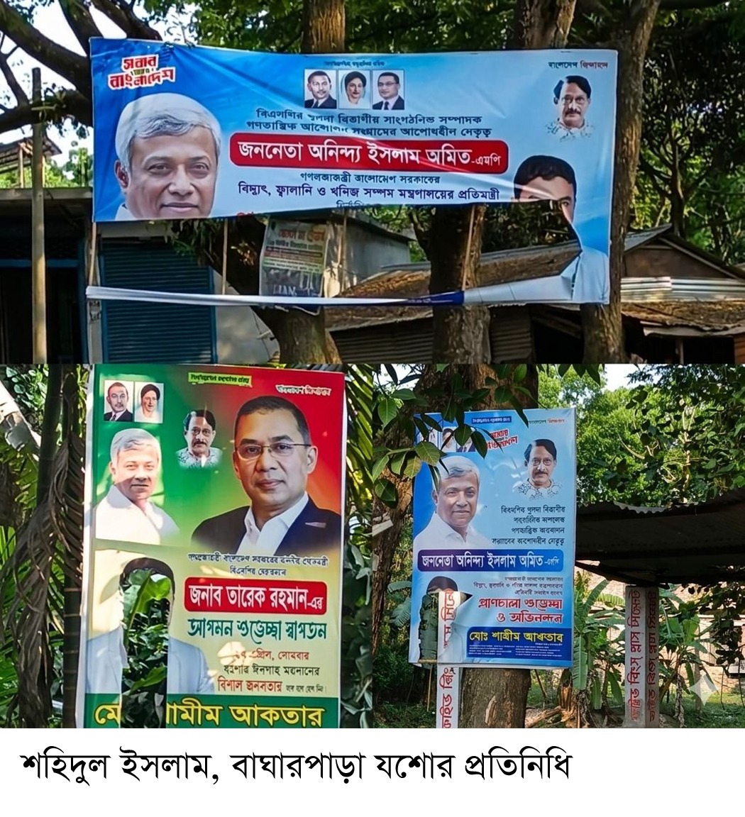 যশোরের বাঘারপাড়ায় স্বেচ্ছাসেবক দলের নেতার বিলবোর্ড কেটে নষ্টের অভিযোগ রাজনৈতিক অঙ্গনে ক্ষোভ, তদন্তের দাবি।